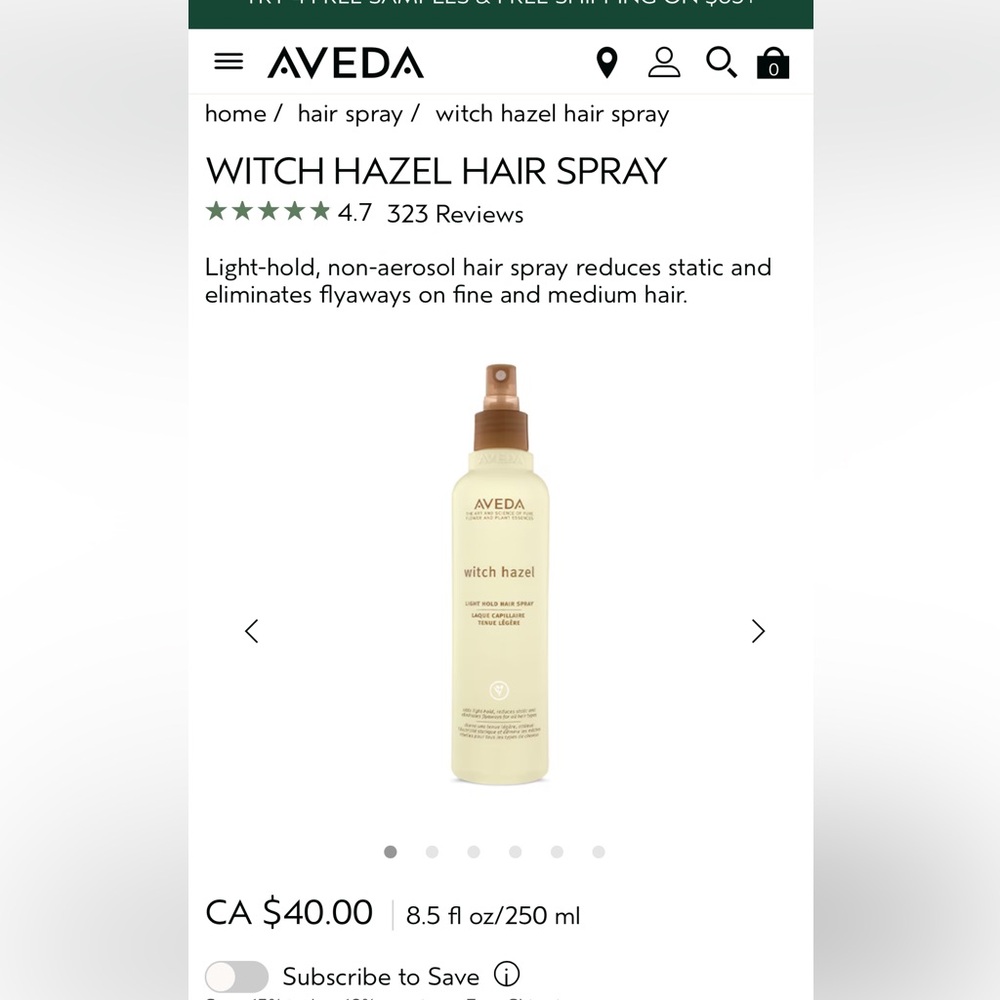 AVEDA Witch Hazel Light Hold Hair Spray 250ml - Picture 5 of 5